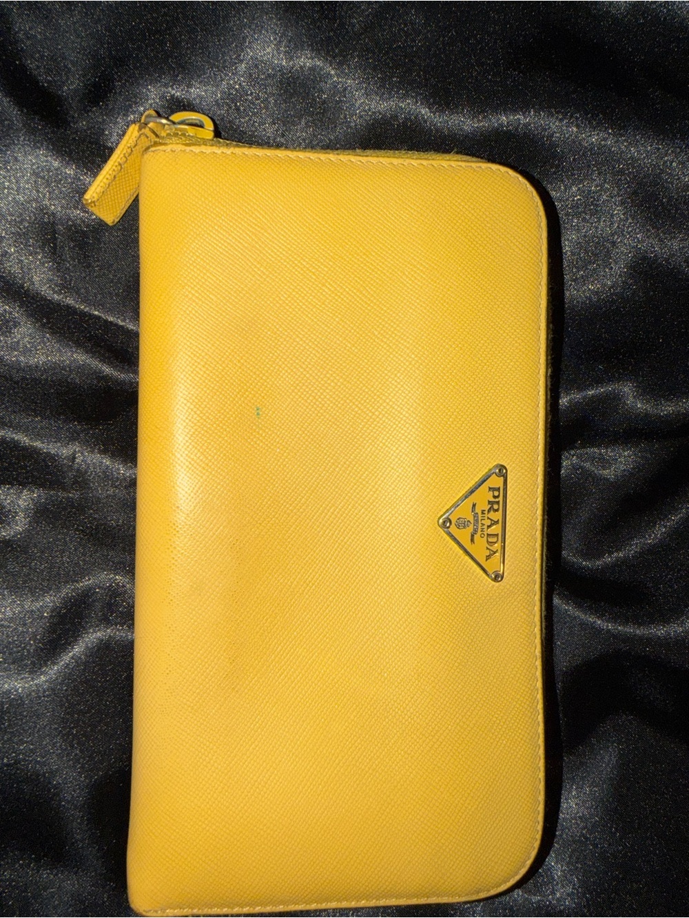 Prada Yellow Saffiano Leather Wallet with Triangular Logo